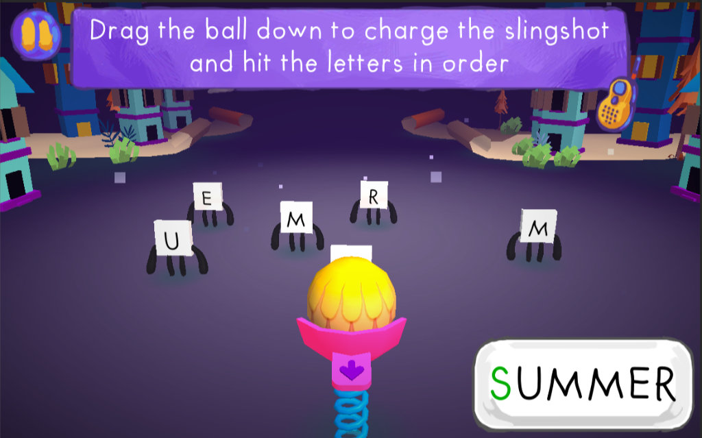 Épeler le mot « summer » avec le mini-jeu du lance-pierre